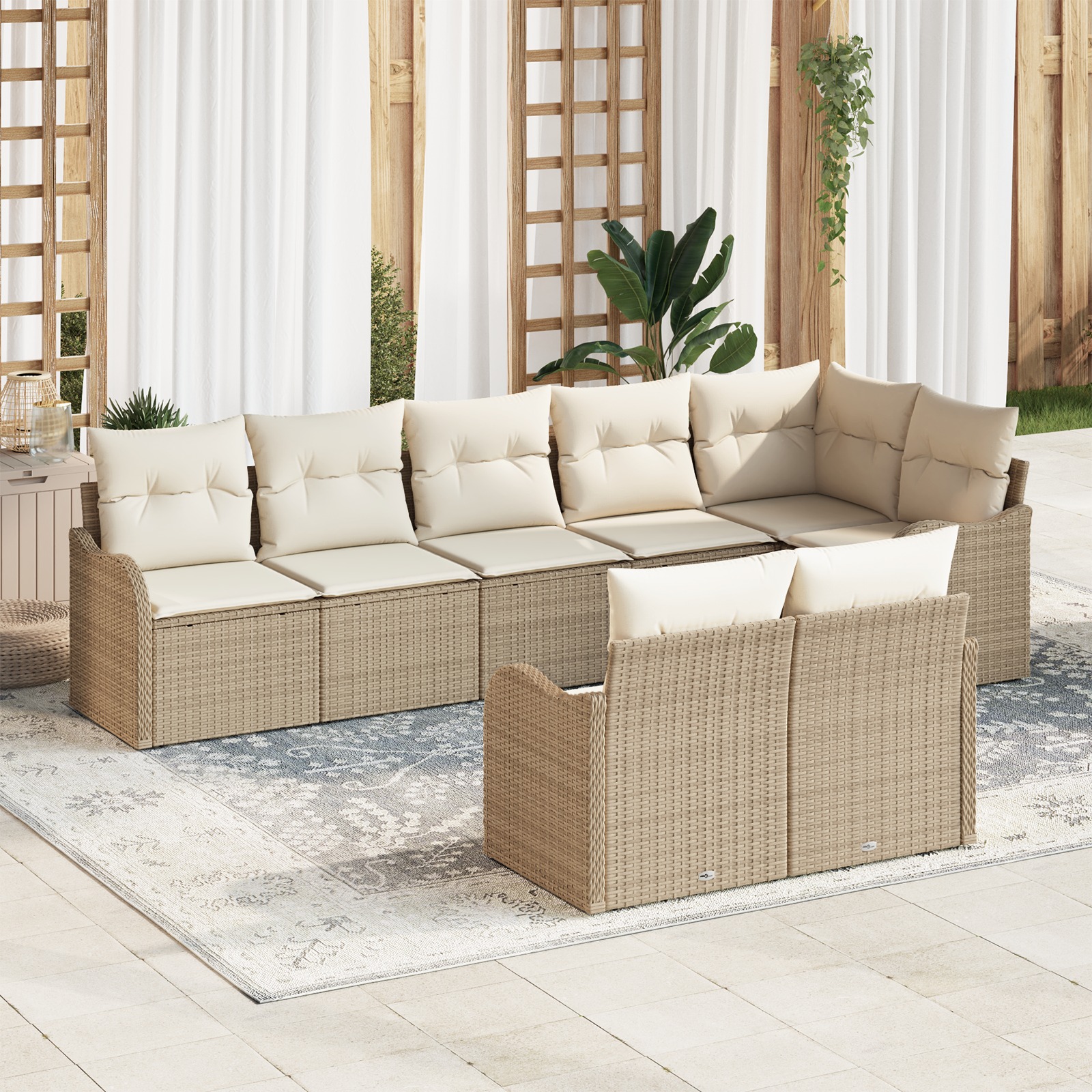 3345751 1 Set de canapele pentru grădină cu pernă 8 pcs Bej Rattan poli Set de canapele pentru grădină cu pernă 8 pcs Bej Rattan poli