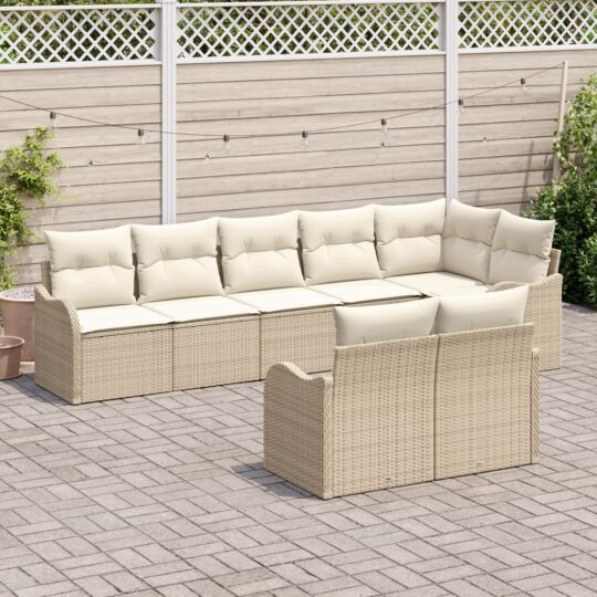 3345751 3 Set de canapele pentru grădină cu pernă 8 pcs Bej Rattan poli 3345751 3