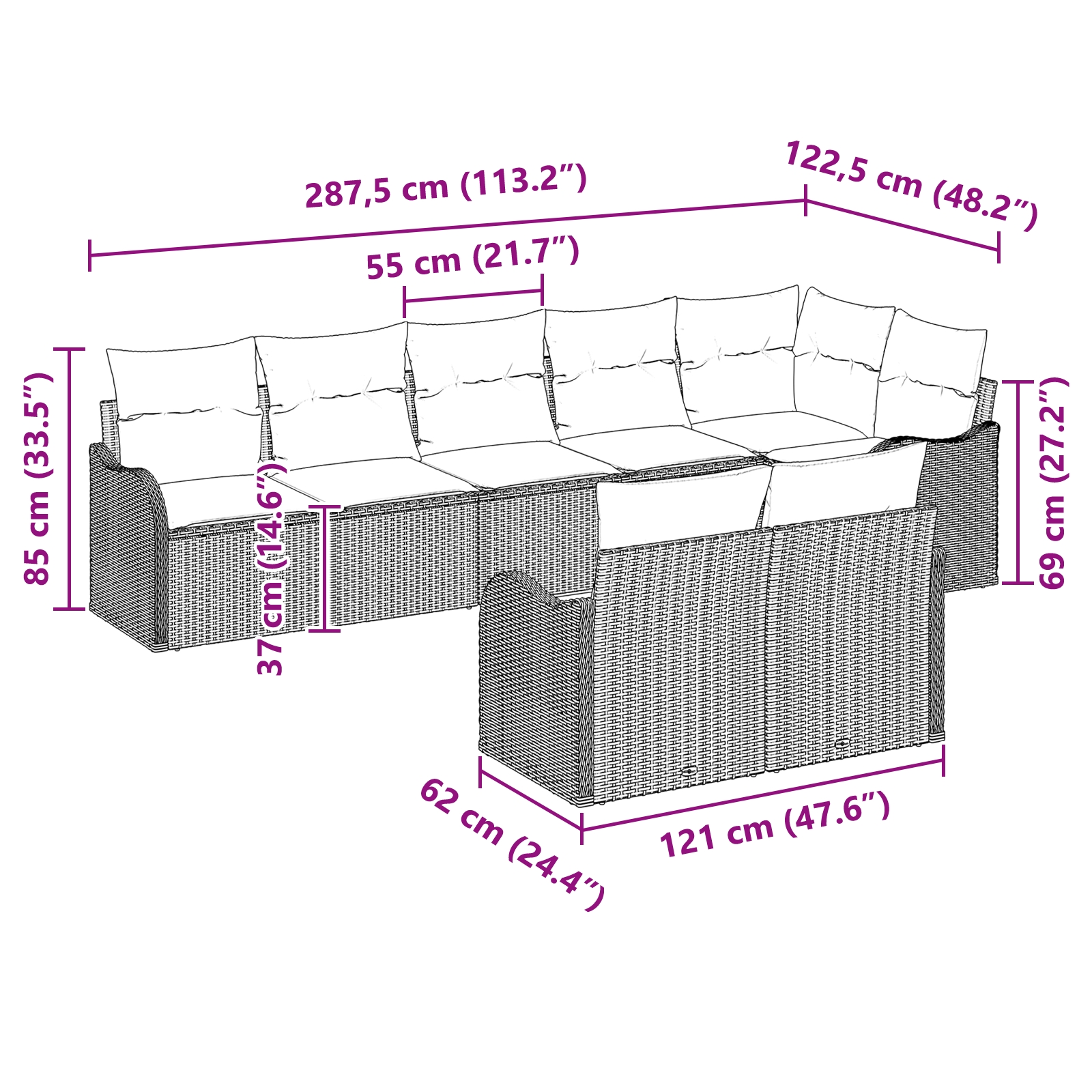 3345752 8 Set de canapele pentru grădină 8 pcs Gri deschis Rattan poli Set de canapele pentru grădină 8 pcs Gri deschis Rattan poli - imagine 8