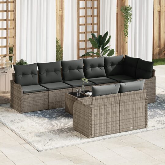 Set de canapele pentru grădină cu pernă 9 pcs Gri Rattan poli