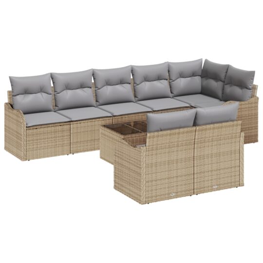 Alternative view of Set de canapele pentru grădină cu pernă 9 pcs Bej Rattan poli