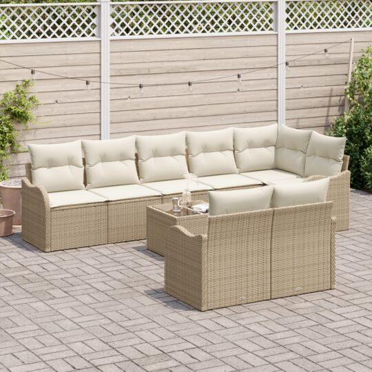 3345761 3 Set de canapele pentru grădină cu pernă 9 pcs Bej Rattan poli 3345761 3