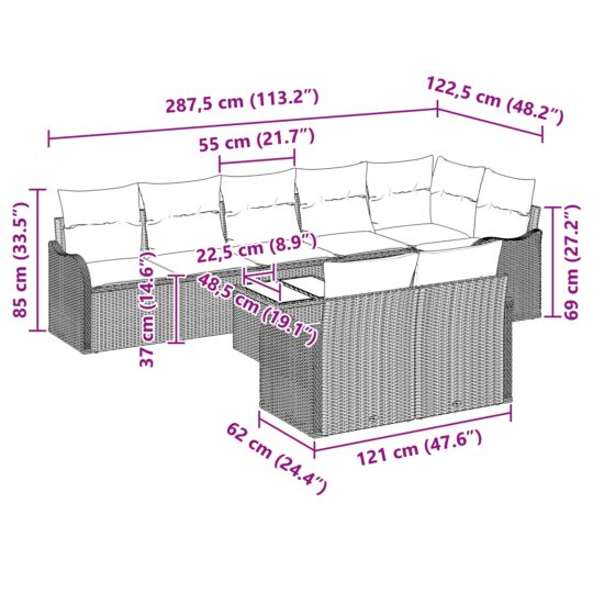 3345761 9 Set de canapele pentru grădină cu pernă 9 pcs Bej Rattan poli 3345761 9