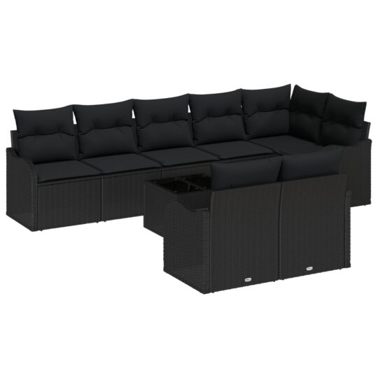Alternative view of Set de canapele pentru grădină cu pernă 9 pcs Negru Rattan poli