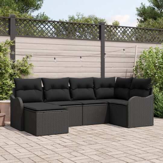 Set de canapele pentru grădină cu pernă 6 pcs Negru Rattan poli
