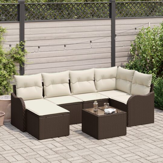 Set de canapele pentru grădină cu pernă 7 pcs Maro Rattan poli