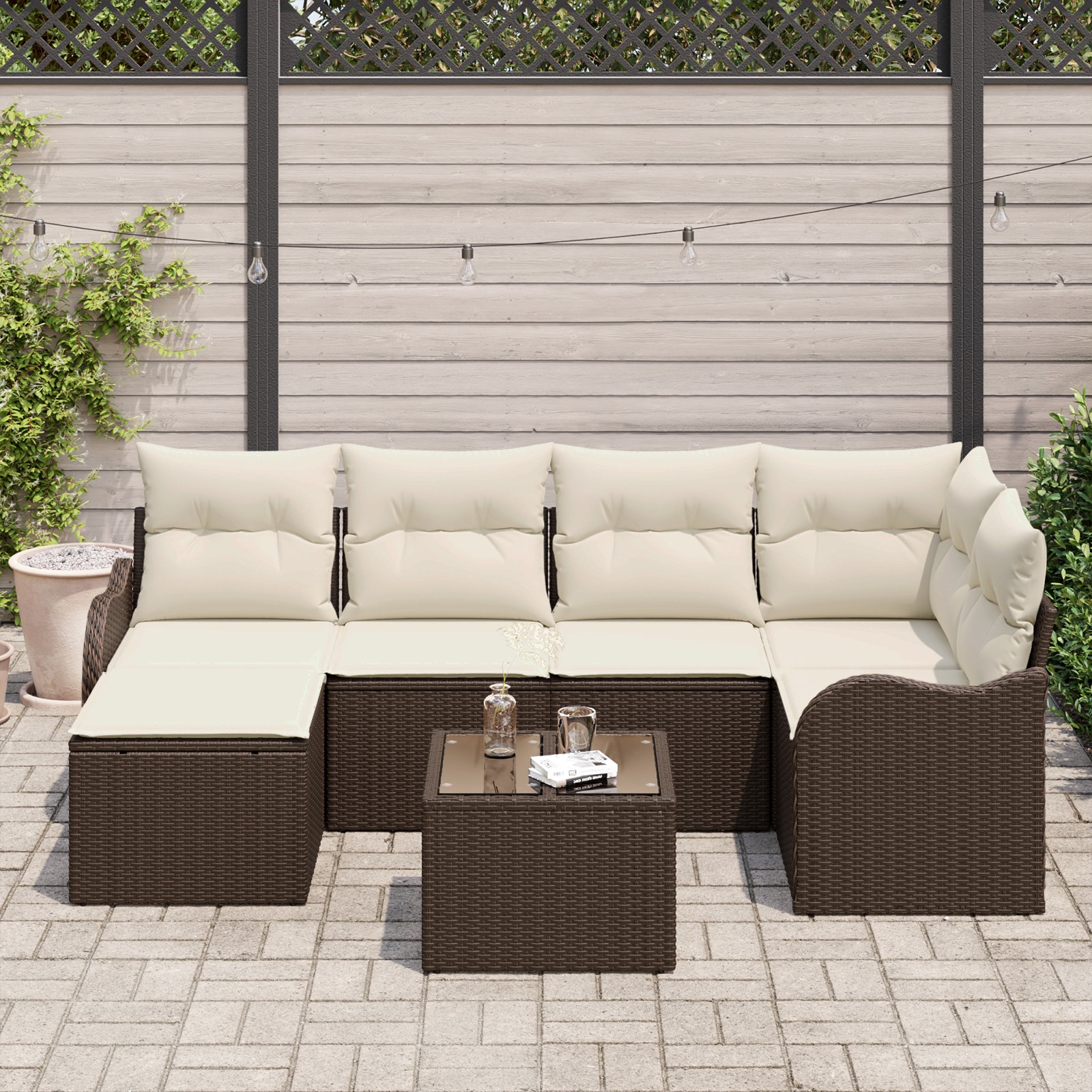 3345778 3 Set de canapele pentru grădină cu pernă 7 pcs Maro Rattan poli Set de canapele pentru grădină cu pernă 7 pcs Maro Rattan poli - imagine 3