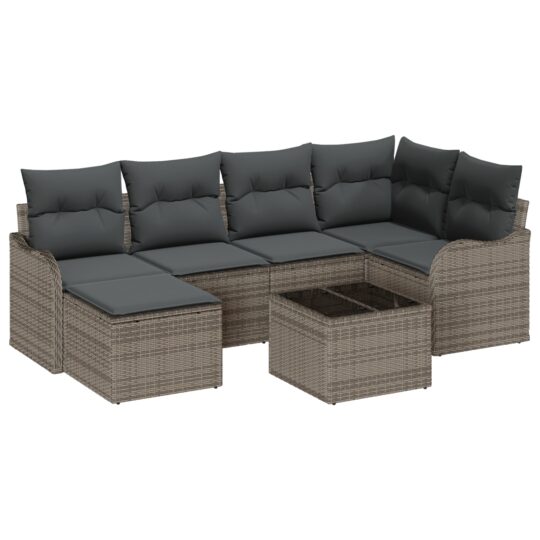 Alternative view of Set de canapele pentru grădină cu pernă 7 pcs Gri Rattan poli