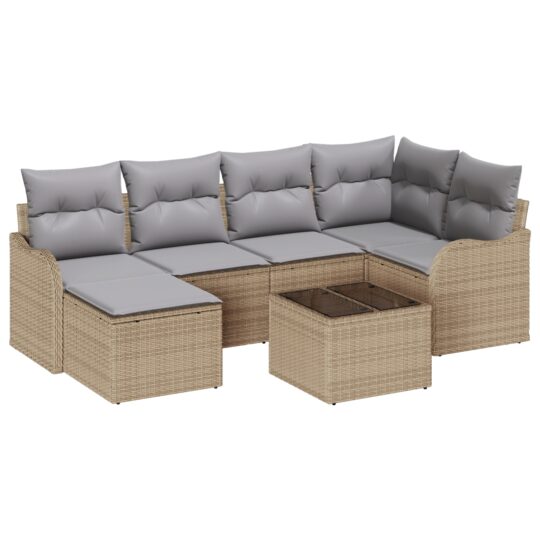 Alternative view of Set de canapele pentru grădină cu pernă 7 pcs Bej Rattan poli