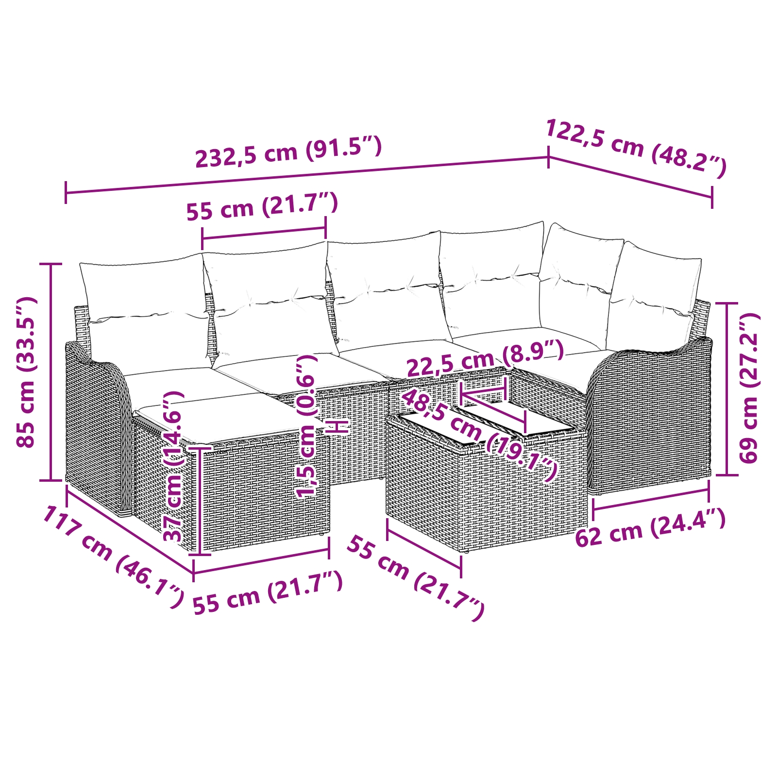 3345783 10 Set de canapele pentru grădină cu pernă 7 pcs Negru Rattan poli Set de canapele pentru grădină cu pernă 7 pcs Negru Rattan poli - imagine 10