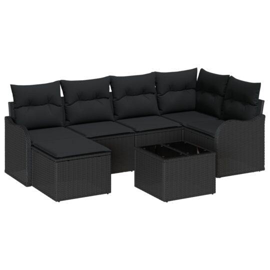 Alternative view of Set de canapele pentru grădină cu pernă 7 pcs Negru Rattan poli