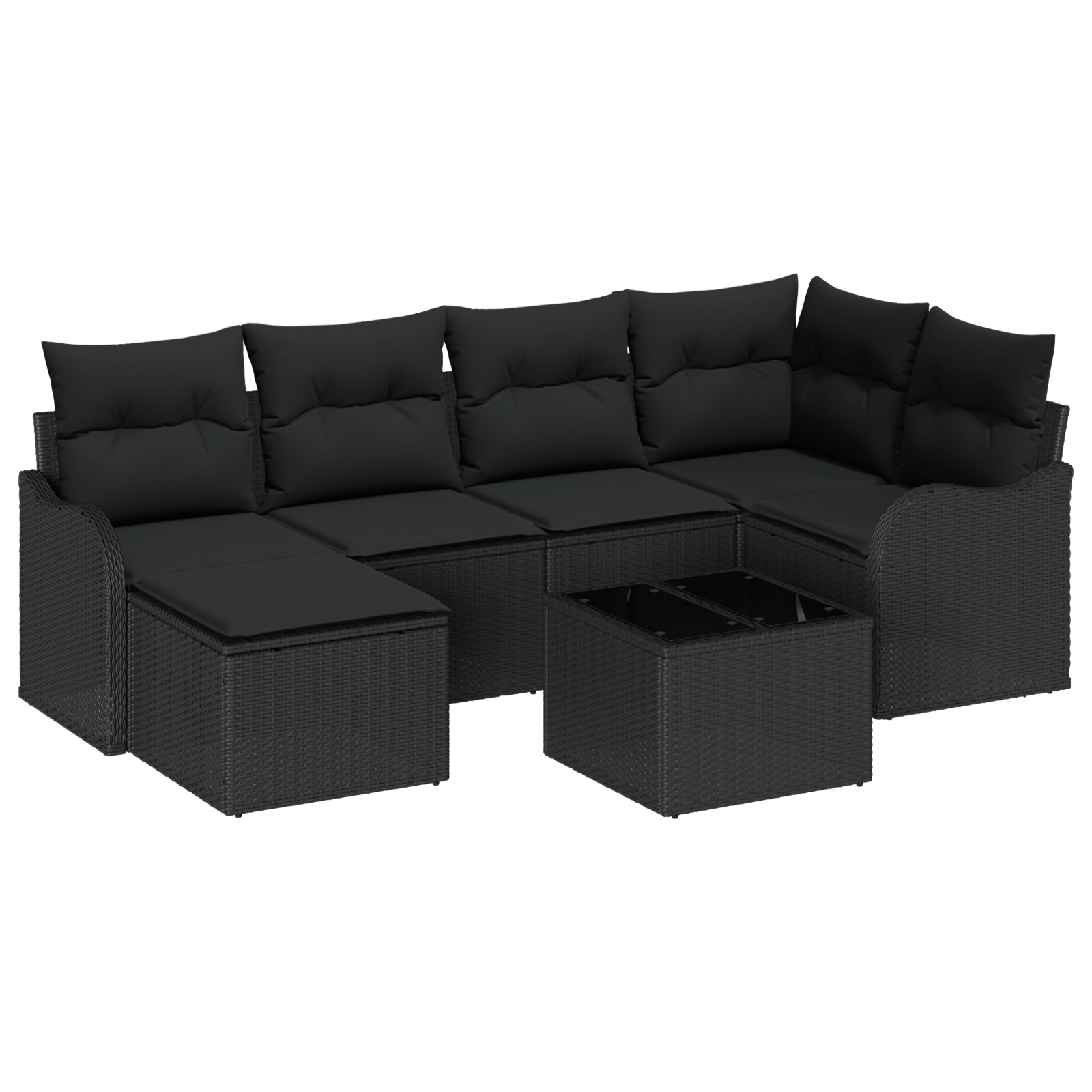 3345783 2 Set de canapele pentru grădină cu pernă 7 pcs Negru Rattan poli Set de canapele pentru grădină cu pernă 7 pcs Negru Rattan poli - imagine 2