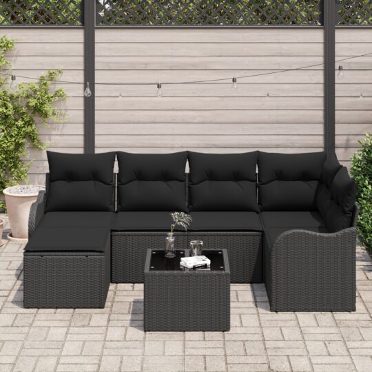 3345783 3 Set de canapele pentru grădină cu pernă 7 pcs Negru Rattan poli 3345783 3