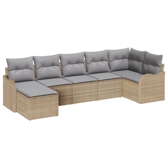 Alternative view of Set de canapele pentru grădină cu pernă 7 pcs Bej Rattan poli