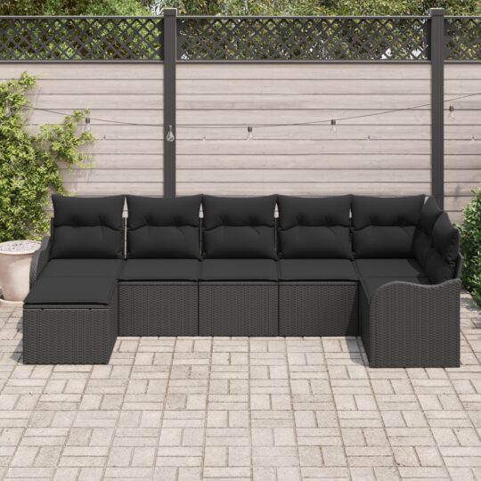 3345793 3 Set de canapele pentru grădină cu pernă 7 pcs Negru Rattan poli 3345793 3