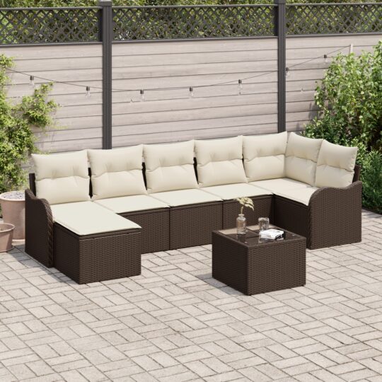 Set de canapele pentru grădină cu pernă 8 pcs Maro Rattan poli