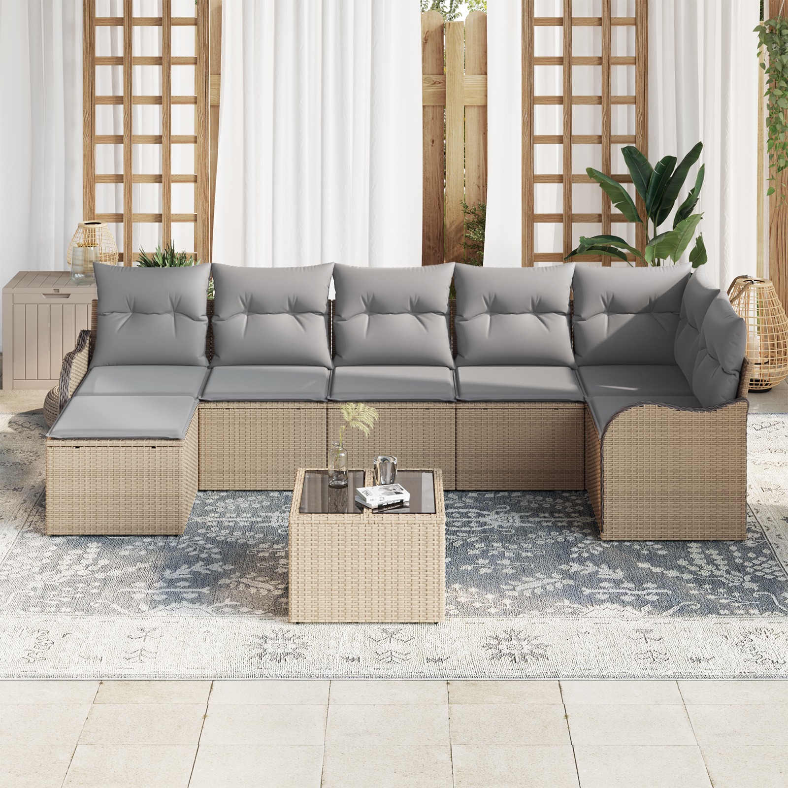 3345800 3 Set de canapele pentru grădină cu pernă 8 pcs Bej Rattan poli Set de canapele pentru grădină cu pernă 8 pcs Bej Rattan poli - imagine 3