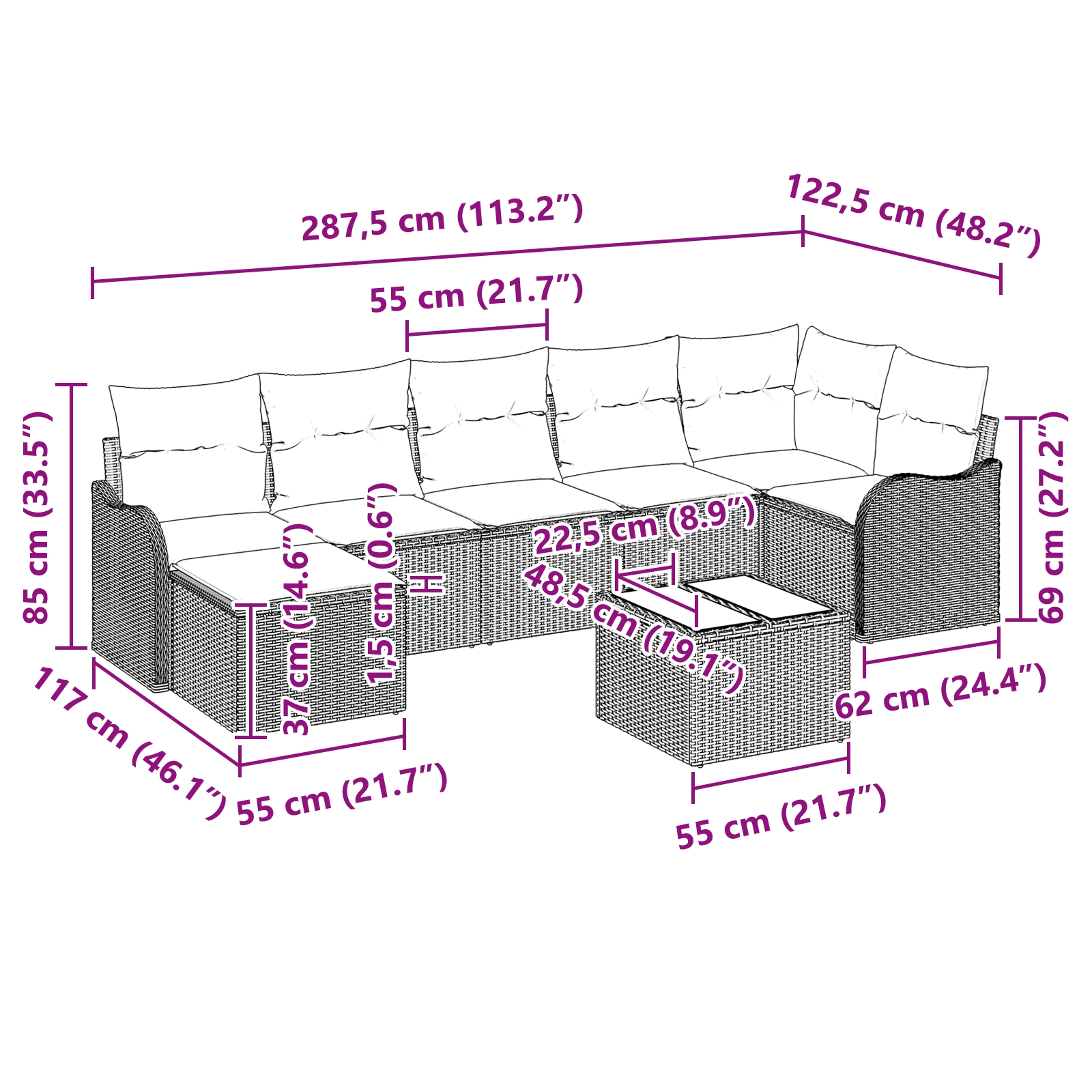 3345801 10 Set de canapele pentru grădină cu pernă 8 pcs Bej Rattan poli Set de canapele pentru grădină cu pernă 8 pcs Bej Rattan poli - imagine 10