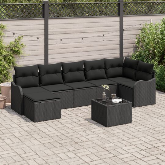 Set de canapele pentru grădină cu pernă 8 pcs Negru Rattan poli