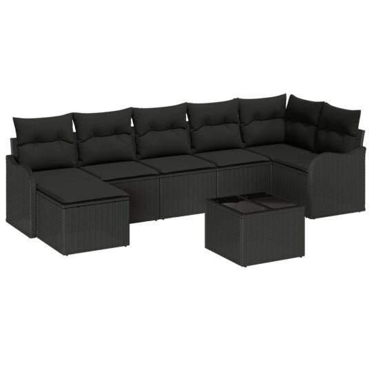 Alternative view of Set de canapele pentru grădină cu pernă 8 pcs Negru Rattan poli