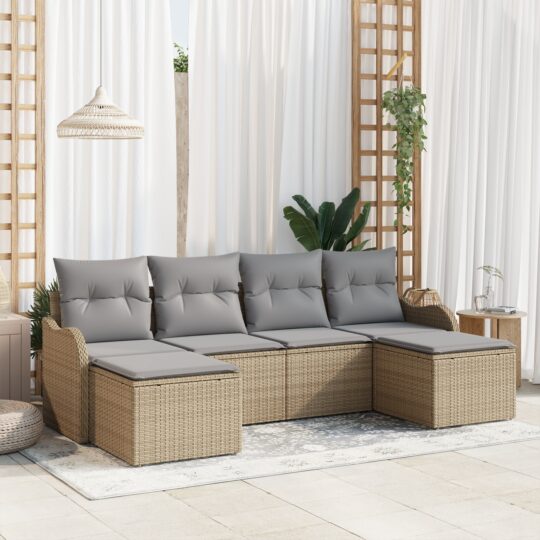 Set de canapele pentru grădină cu pernă 6 pcs Bej Rattan poli