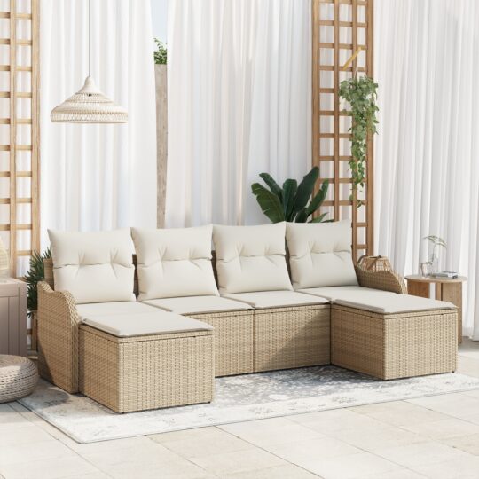 Set de canapele pentru grădină cu pernă 6 pcs Bej Rattan poli