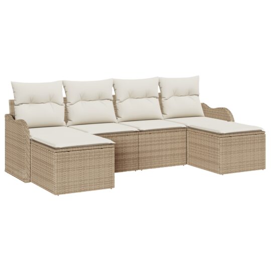 Alternative view of Set de canapele pentru grădină cu pernă 6 pcs Bej Rattan poli