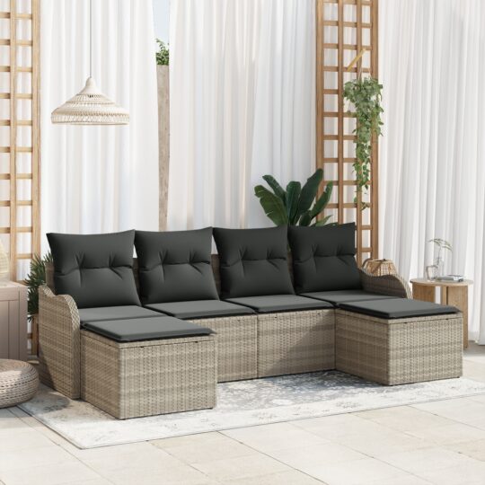Set de canapele pentru grădină 6 pcs Gri deschis Rattan poli