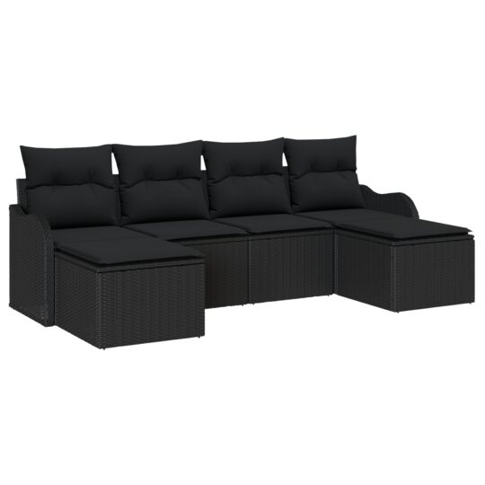 Alternative view of Set de canapele pentru grădină cu pernă 6 pcs Negru Rattan poli