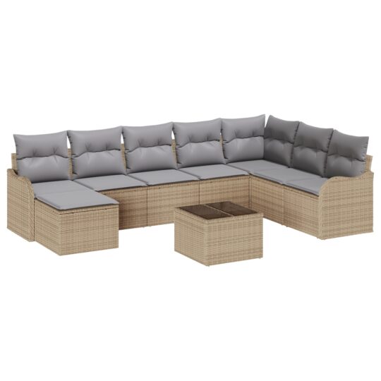 Alternative view of Set de canapele pentru grădină cu pernă 9 pcs Bej Rattan poli