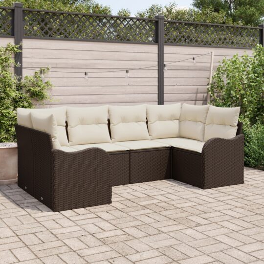 Set de canapele pentru grădină cu pernă 6 pcs Maro Rattan poli