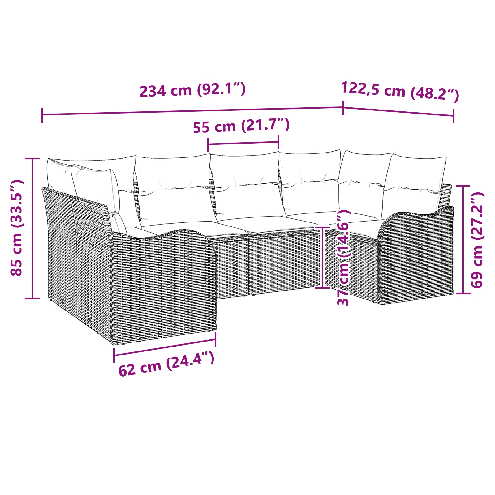 3345842 8 Set de canapele pentru grădină 6 pcs Gri deschis Rattan poli Set de canapele pentru grădină 6 pcs Gri deschis Rattan poli - imagine 8