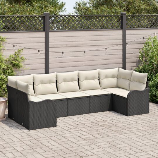 Set de canapele pentru grădină cu pernă 7 pcs Negru Rattan poli