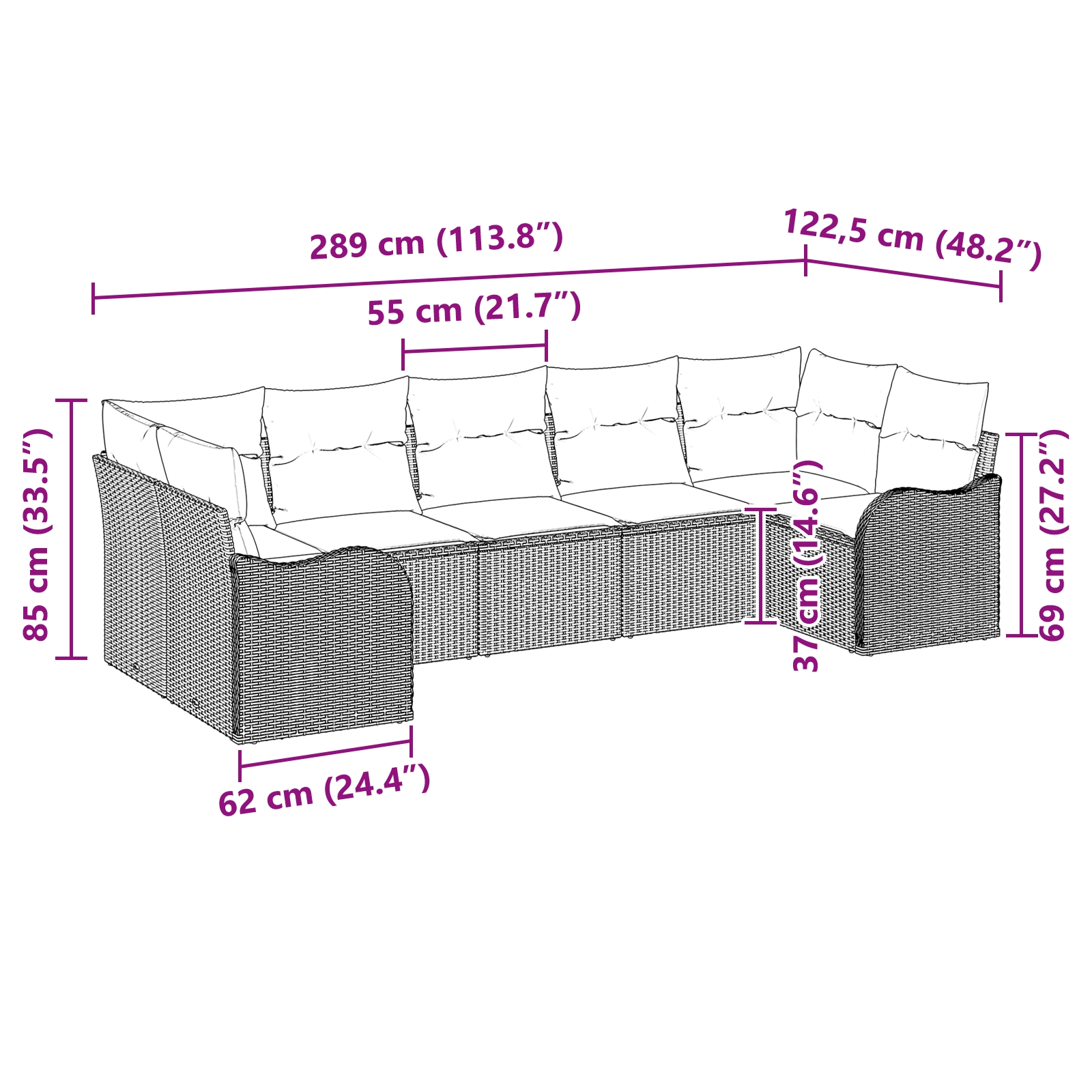 3345847 8 Set de canapele pentru grădină cu pernă 7 pcs Negru Rattan poli Set de canapele pentru grădină cu pernă 7 pcs Negru Rattan poli - imagine 8