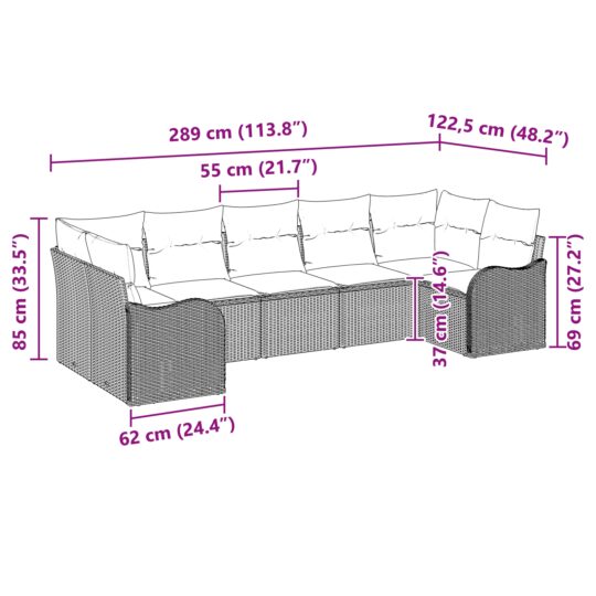 3345850 8 Set de canapele pentru grădină cu pernă 7 pcs Bej Rattan poli 3345850 8