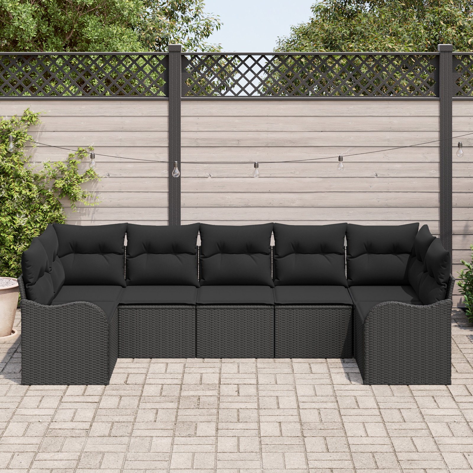 3345853 1 Set de canapele pentru grădină cu pernă 7 pcs Negru Rattan poli Set de canapele pentru grădină cu pernă 7 pcs Negru Rattan poli