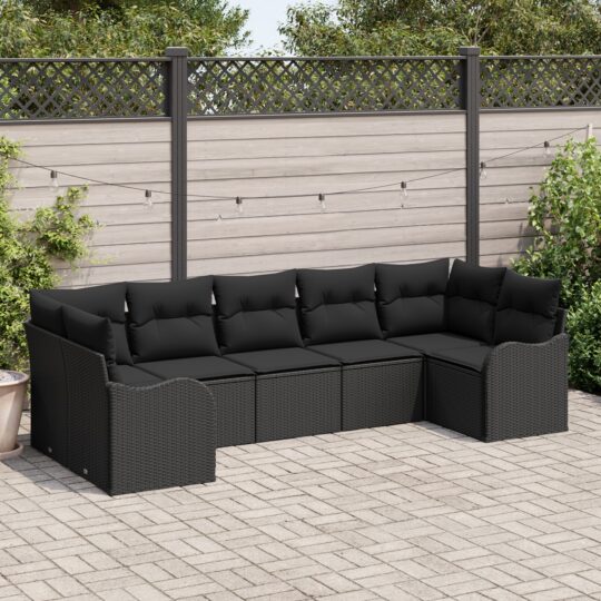3345853 3 Set de canapele pentru grădină cu pernă 7 pcs Negru Rattan poli 3345853 3