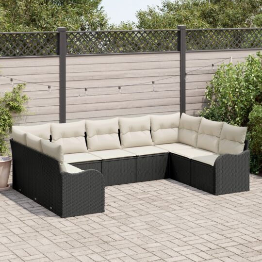 Set de canapele pentru grădină cu pernă 9 pcs Negru Rattan poli