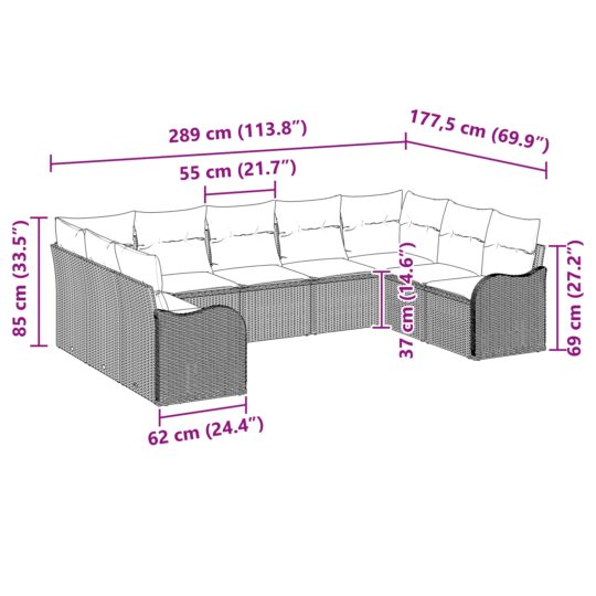 3345857 8 Set de canapele pentru grădină cu pernă 9 pcs Negru Rattan poli 3345857 8