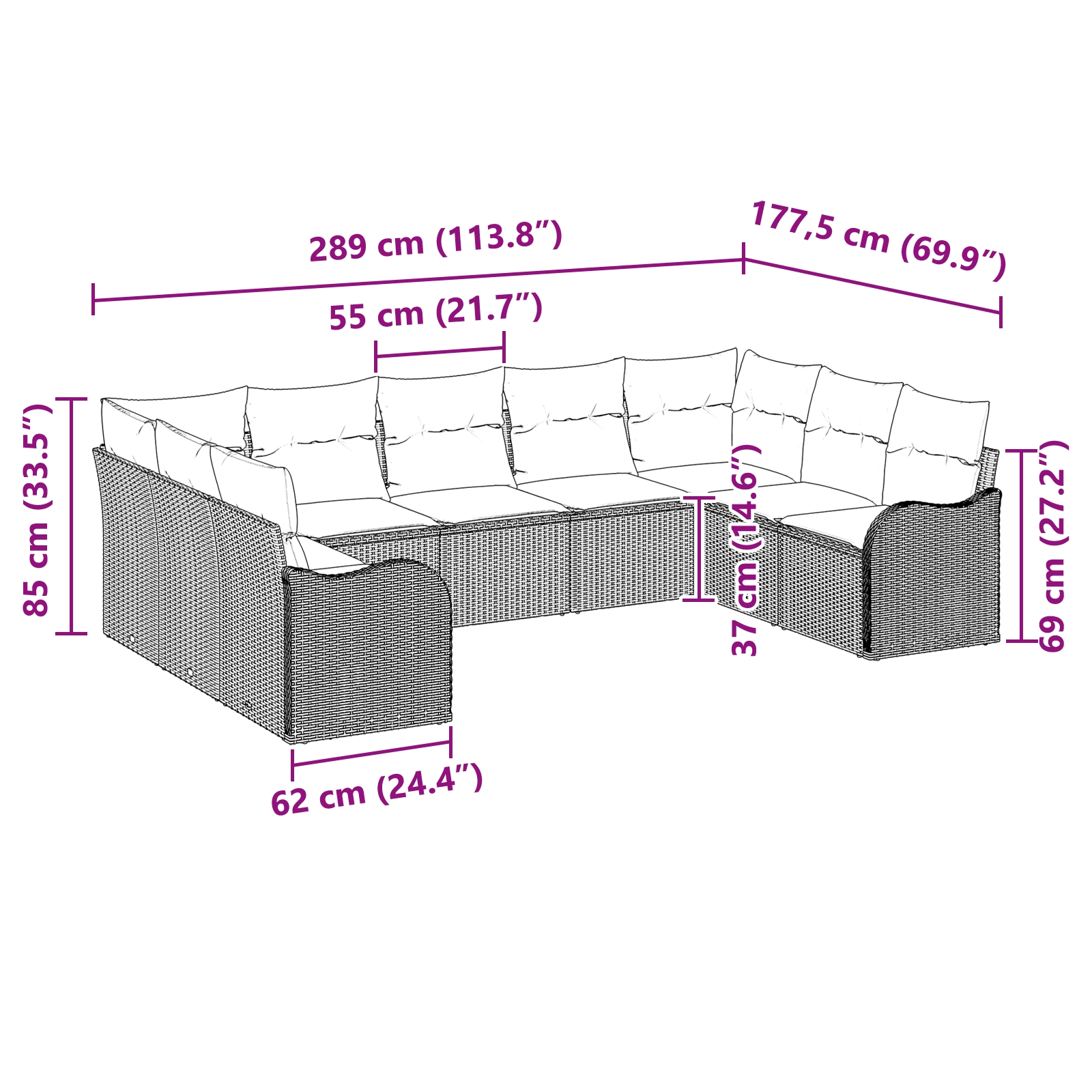 3345861 8 Set de canapele pentru grădină cu pernă 9 pcs Bej Rattan poli Set de canapele pentru grădină cu pernă 9 pcs Bej Rattan poli - imagine 8