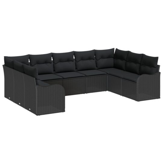 Alternative view of Set de canapele pentru grădină cu pernă 9 pcs Negru Rattan poli