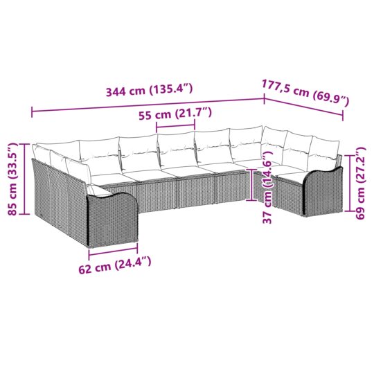 3345879 8 Set de canapele pentru grădină cu pernă 10 pcs Gri Rattan poli 3345879 8