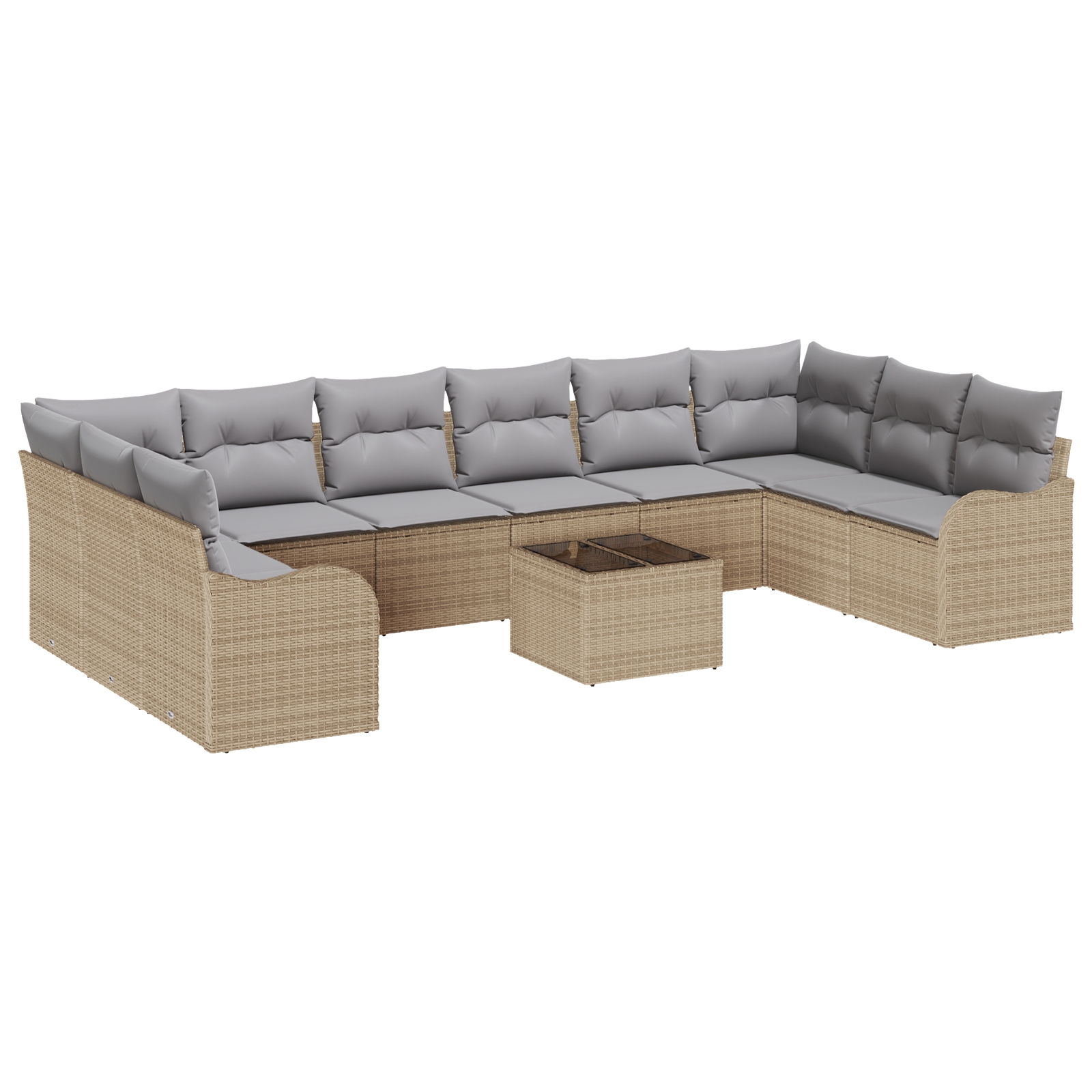 3345890 2 Set de canapele pentru grădină cu pernă 11 pcs Bej Rattan poli Set de canapele pentru grădină cu pernă 11 pcs Bej Rattan poli - imagine 2