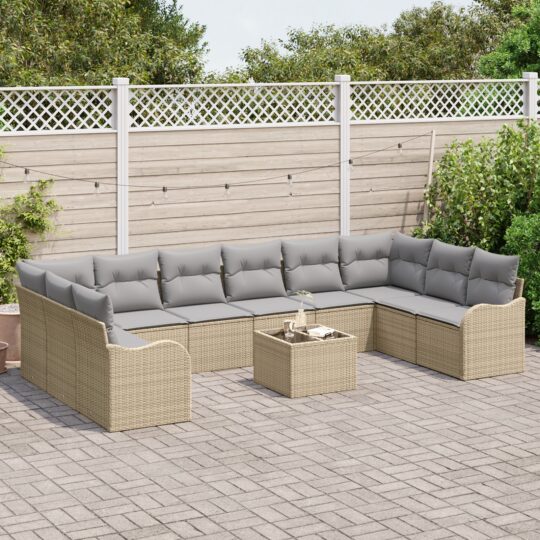 3345890 3 Set de canapele pentru grădină cu pernă 11 pcs Bej Rattan poli 3345890 3