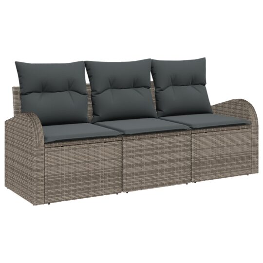 3345899 2 Set de canapele pentru grădină cu pernă 3 pcs Gri Rattan poli 3345899 2