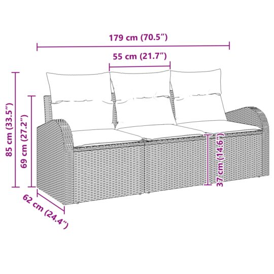 3345899 7 Set de canapele pentru grădină cu pernă 3 pcs Gri Rattan poli 3345899 7