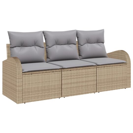 Alternative view of Set de canapele pentru grădină cu pernă 3 pcs Bej Rattan poli