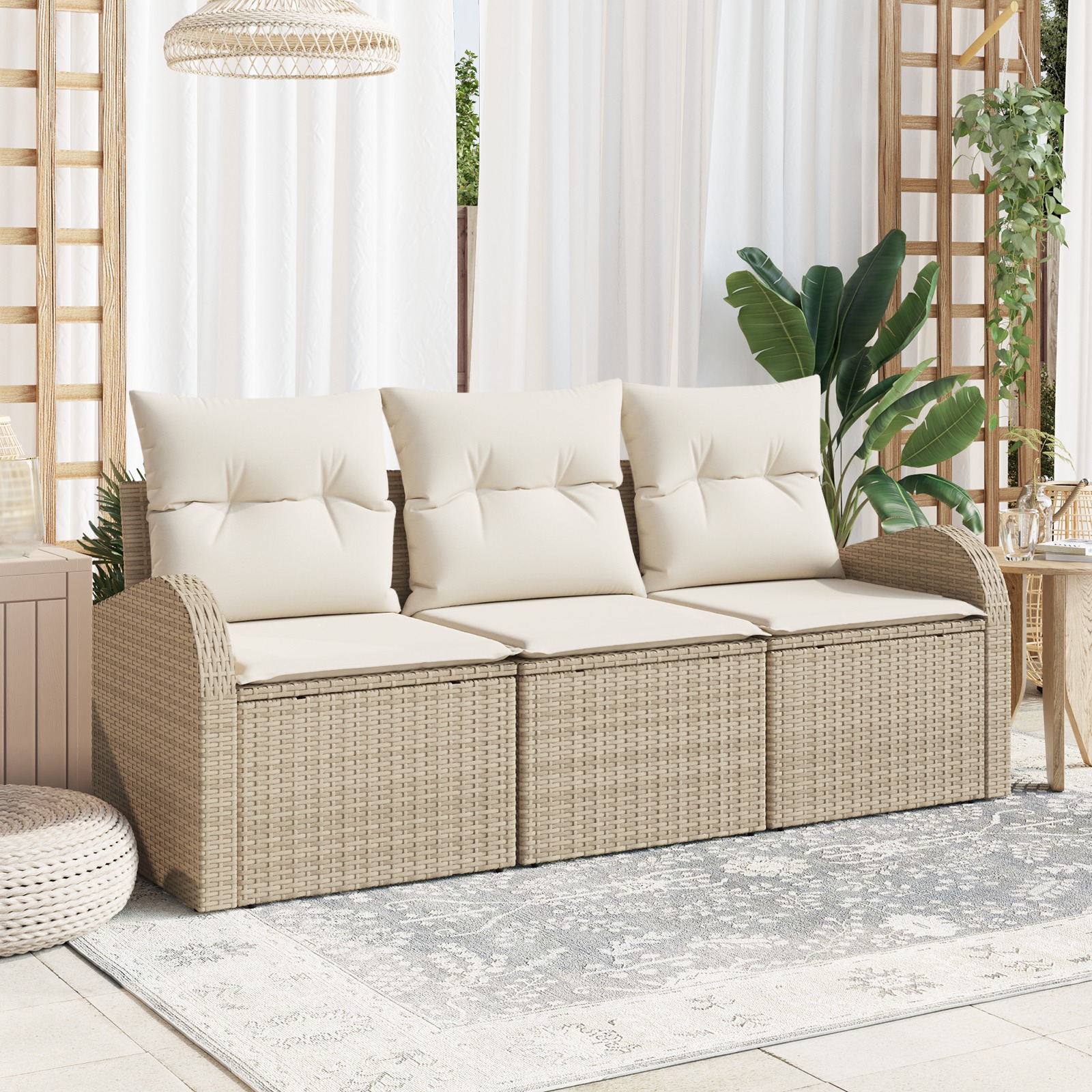 3345901 1 Set de canapele pentru grădină cu pernă 3 pcs Bej Rattan poli Set de canapele pentru grădină cu pernă 3 pcs Bej Rattan poli