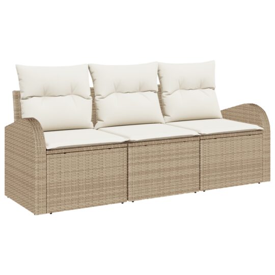 Alternative view of Set de canapele pentru grădină cu pernă 3 pcs Bej Rattan poli