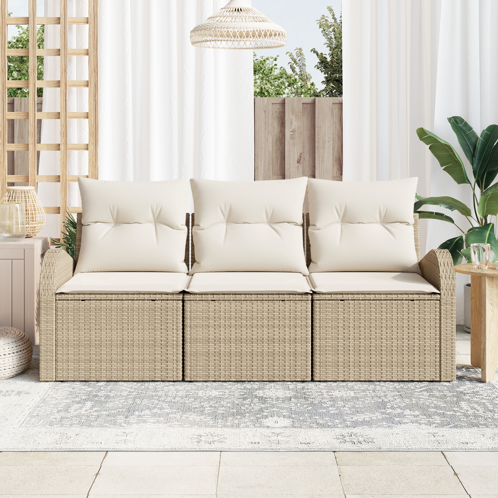 3345901 3 Set de canapele pentru grădină cu pernă 3 pcs Bej Rattan poli Set de canapele pentru grădină cu pernă 3 pcs Bej Rattan poli - imagine 3